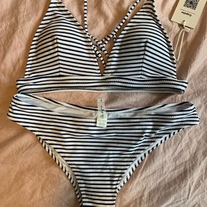 CupShe blue and white striped bikini